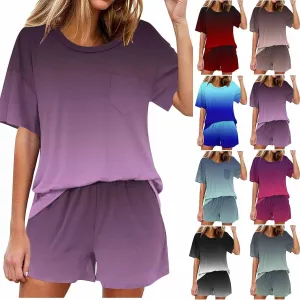 Pajama Sets For Women 2 Piece Short Sleeve Soft Comfy Sleepwear Set Top With Shorts Loungewear With Pockets