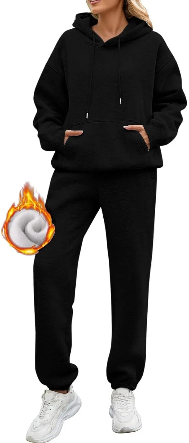 PETYCZEN Womens Sets 2 Piece Outfits Oversized Fleece Sweatsuit Set Long Sleeve Hoodie with Sweatpants Lounge Sets Tracksuit