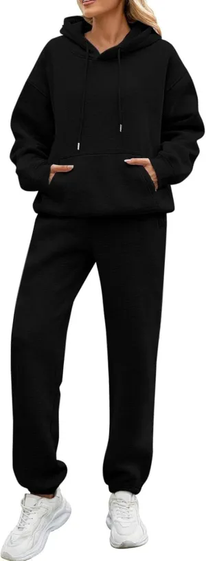 PETYCZEN Womens Sets 2 Piece Outfits Oversized Fleece Sweatsuit Set Long Sleeve Hoodie with Sweatpants Lounge Sets Tracksuit