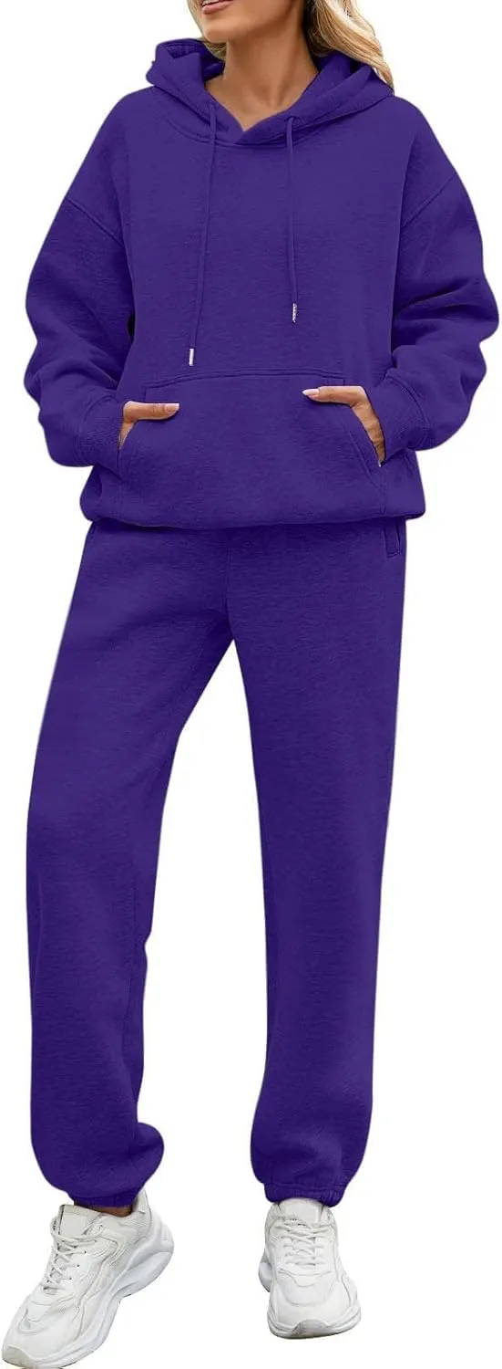 PETYCZEN Womens Sets 2 Piece Outfits Oversized Fleece Sweatsuit Set Long Sleeve Hoodie with Sweatpants Lounge Sets Tracksuit