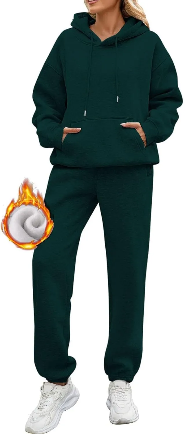 PETYCZEN Womens Sets 2 Piece Outfits Oversized Fleece Sweatsuit Set Long Sleeve Hoodie with Sweatpants Lounge Sets Tracksuit