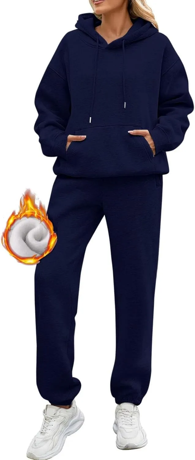 PETYCZEN Womens Sets 2 Piece Outfits Oversized Fleece Sweatsuit Set Long Sleeve Hoodie with Sweatpants Lounge Sets Tracksuit