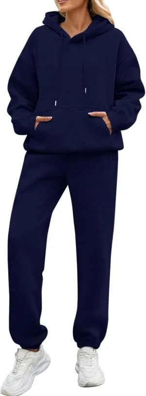 PETYCZEN Womens Sets 2 Piece Outfits Oversized Fleece Sweatsuit Set Long Sleeve Hoodie with Sweatpants Lounge Sets Tracksuit