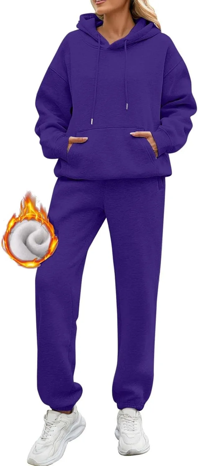 PETYCZEN Womens Sets 2 Piece Outfits Oversized Fleece Sweatsuit Set Long Sleeve Hoodie with Sweatpants Lounge Sets Tracksuit