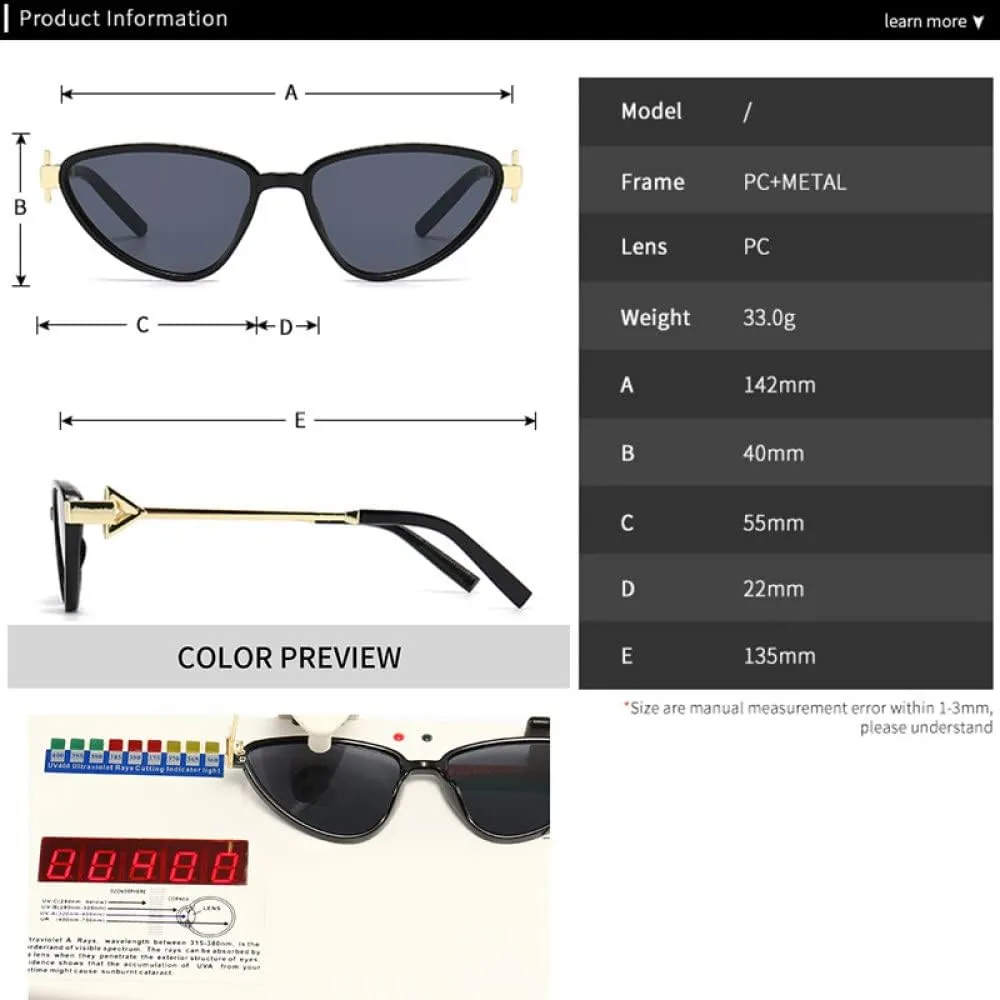 Punk Cat Eye Sunglasses Women Arrow Leg Green Vintage Men Sun Glasses Shades UV400