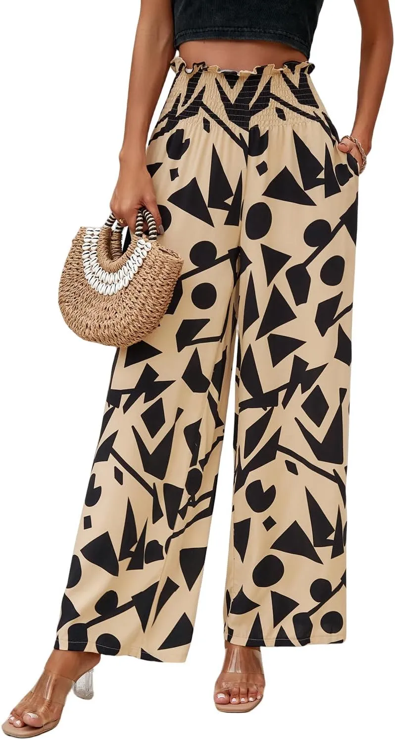 QegarTop Women's Linen Summer Palazzo Pants 2024 Flowy Wide Leg Beach Boho Trousers with Pockets