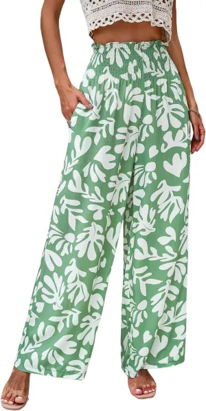 QegarTop Women's Linen Summer Palazzo Pants 2024 Flowy Wide Leg Beach Boho Trousers with Pockets