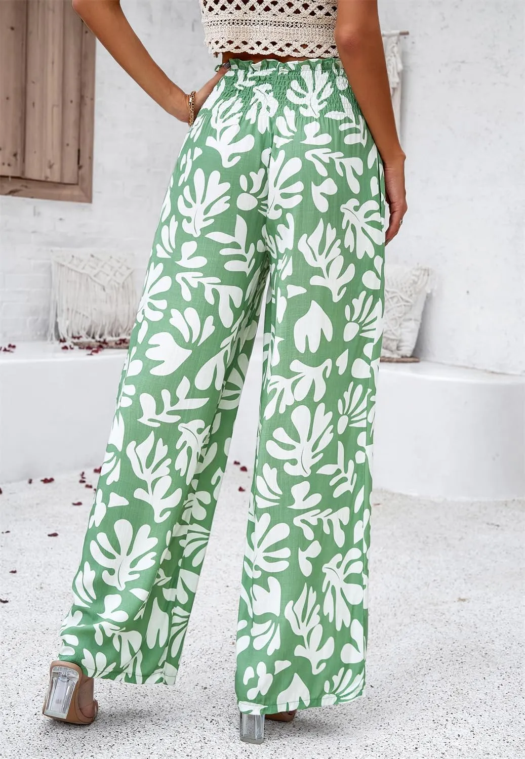 QegarTop Women's Linen Summer Palazzo Pants 2024 Flowy Wide Leg Beach Boho Trousers with Pockets