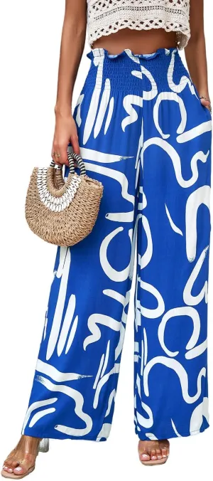 QegarTop Women's Linen Summer Palazzo Pants 2024 Flowy Wide Leg Beach Boho Trousers with Pockets