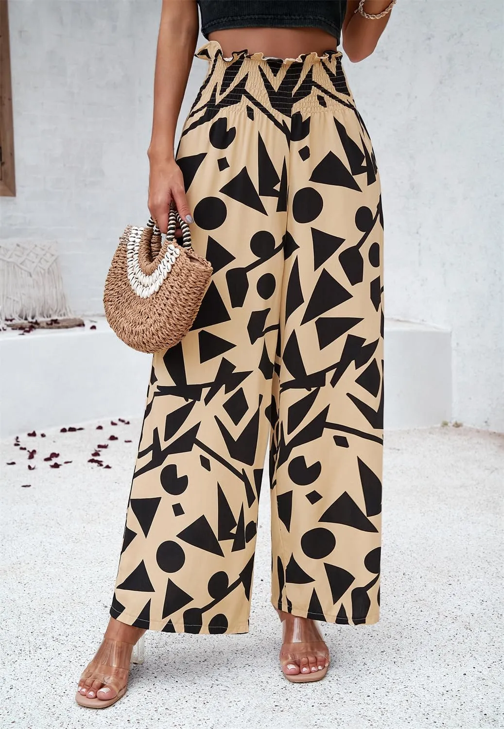 QegarTop Women's Linen Summer Palazzo Pants 2024 Flowy Wide Leg Beach Boho Trousers with Pockets