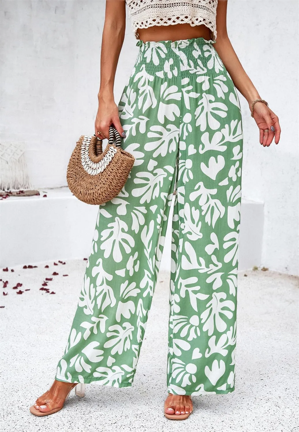 QegarTop Women's Linen Summer Palazzo Pants 2024 Flowy Wide Leg Beach Boho Trousers with Pockets