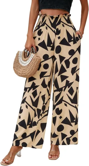 QegarTop Women's Linen Summer Palazzo Pants 2024 Flowy Wide Leg Beach Boho Trousers with Pockets