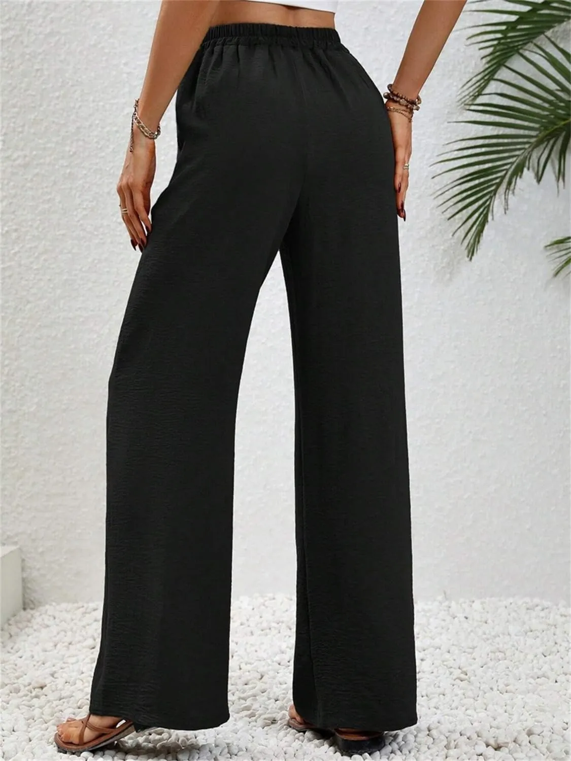 QegarTop Women's Linen Summer Palazzo Pants 2024 Flowy Wide Leg Beach Boho Trousers with Pockets