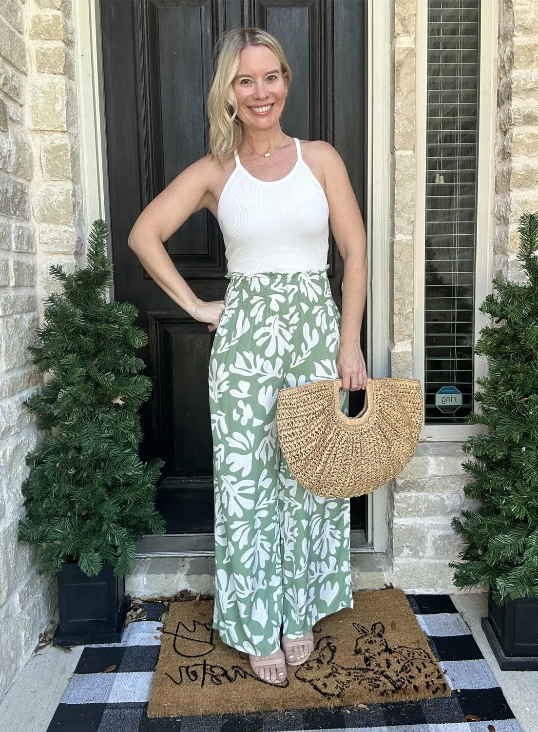 QegarTop Women's Linen Summer Palazzo Pants 2024 Flowy Wide Leg Beach Boho Trousers with Pockets