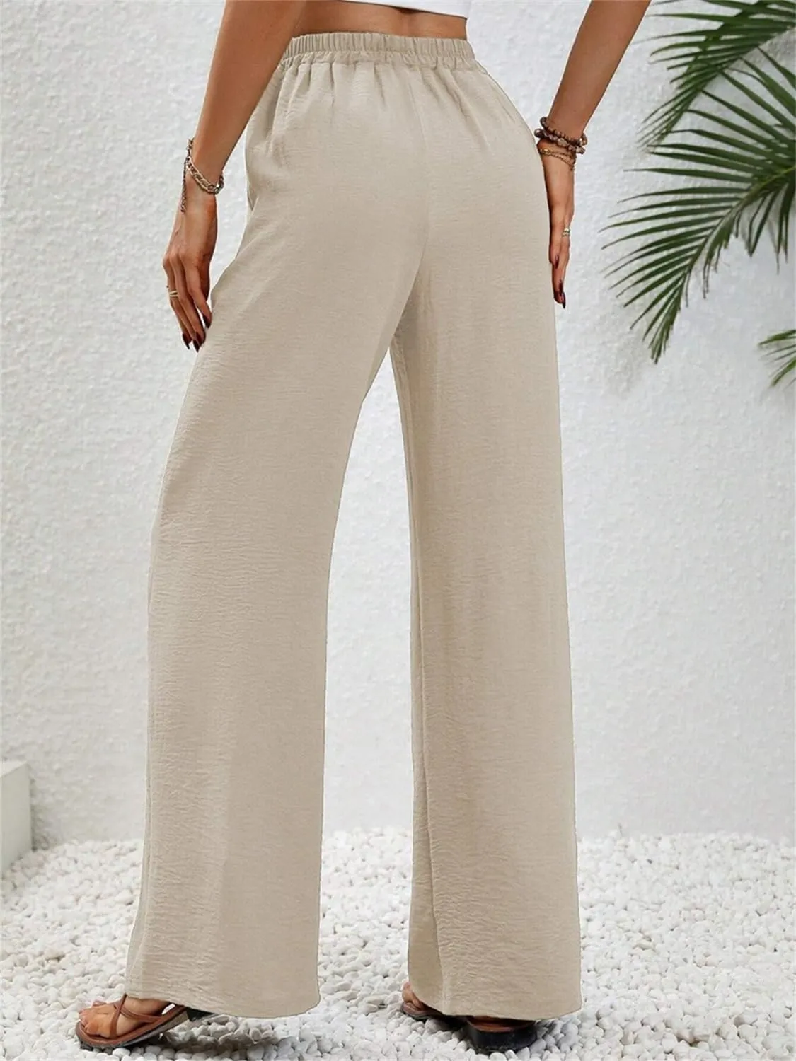 QegarTop Women's Linen Summer Palazzo Pants 2024 Flowy Wide Leg Beach Boho Trousers with Pockets
