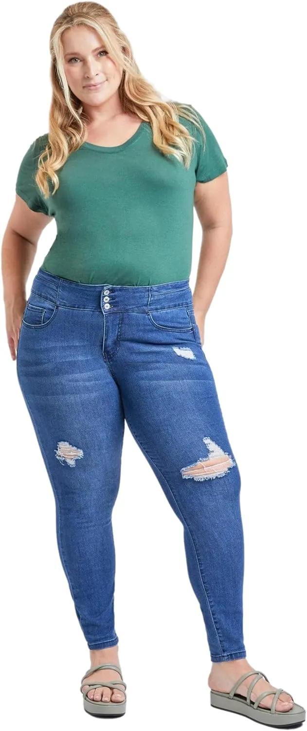 Royalty For Me Womens Women's Plus Size Sustainable Stacked Waistband Skinny Jeans