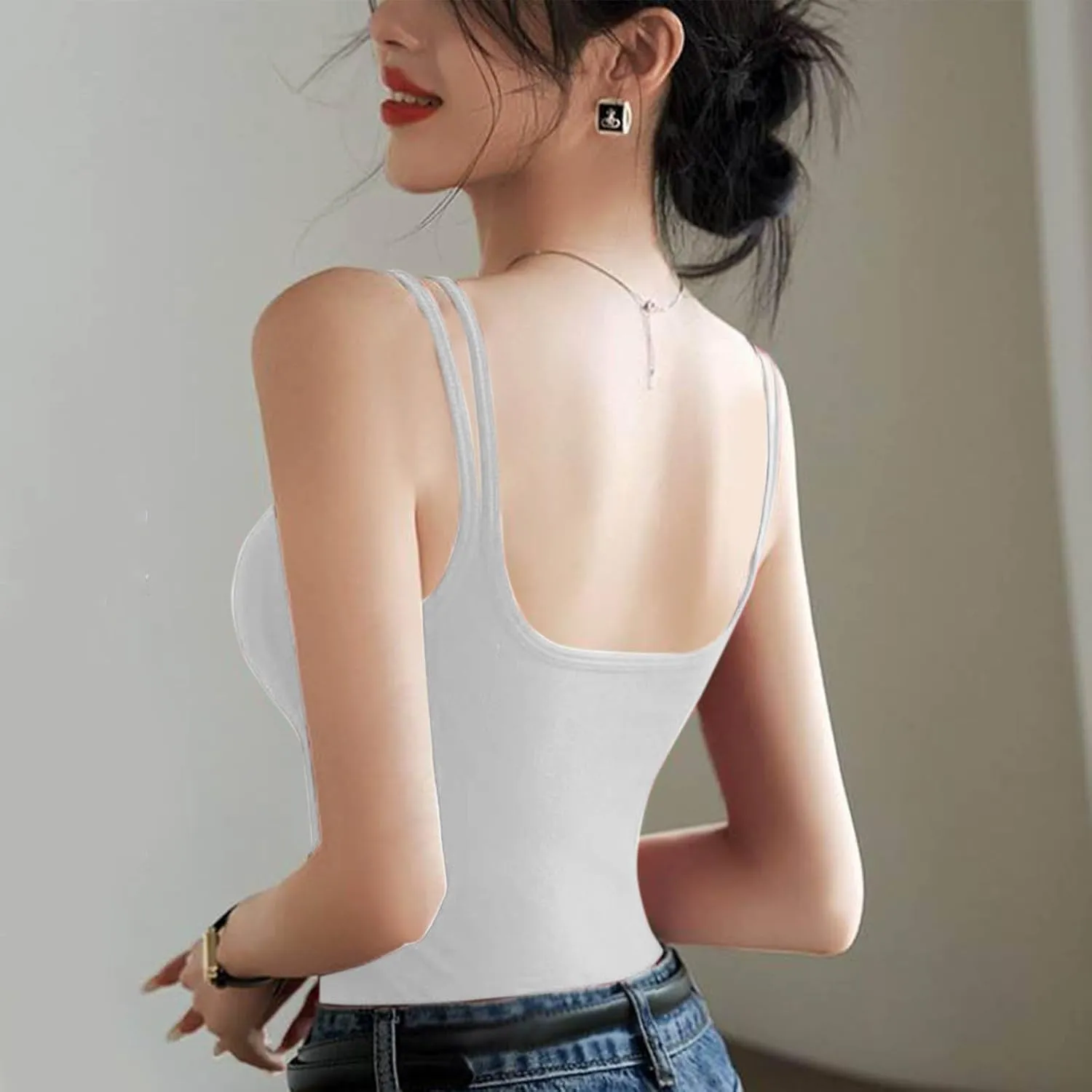 Sports Tank Tops for Women Spaghetti Straps Double Strap Shirts Casual Lightweight Soft Compression Camisole