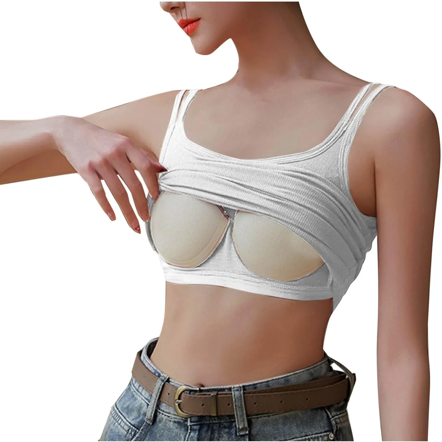 Sports Tank Tops for Women Spaghetti Straps Double Strap Shirts Casual Lightweight Soft Compression Camisole