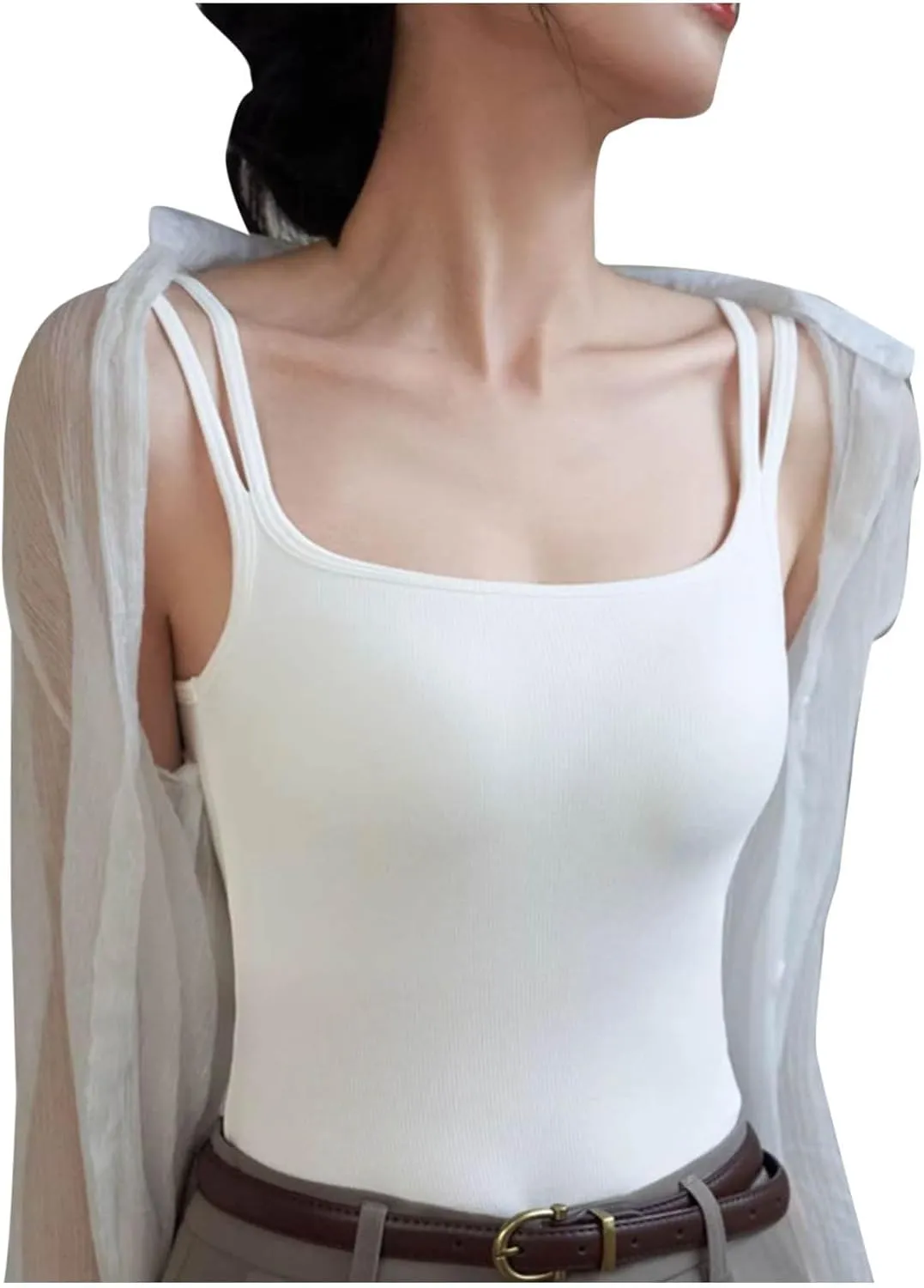 Sports Tank Tops for Women Spaghetti Straps Double Strap Shirts Casual Lightweight Soft Compression Camisole