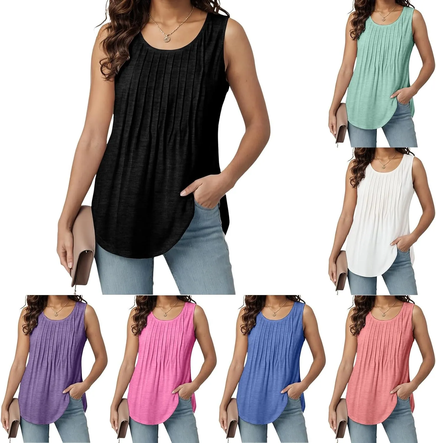 Tank Tops for Women 2025 Trendy Causal Crewneck Flowy Loose Fit Tank Top Sleeveless Summer Tops Tshirts