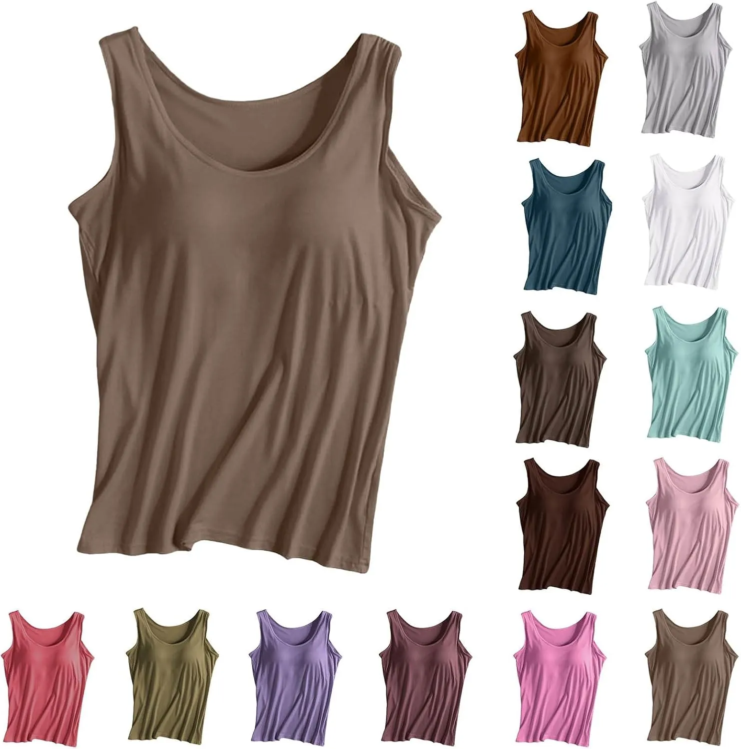 Tank Tops for Women Built in Bra Spaghetti Strap Workout Shelf Bra Camisole Top Padded Solid Sport Under Clothe