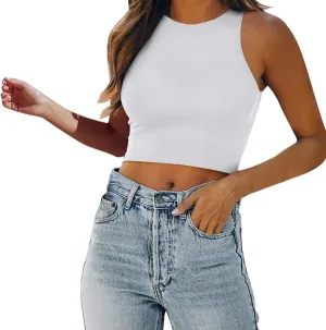Tank Tops for Women Trendy Causal Sleeveless Crewneck Knit Slim Fitted Side Ruched Casual Basic Tshirts