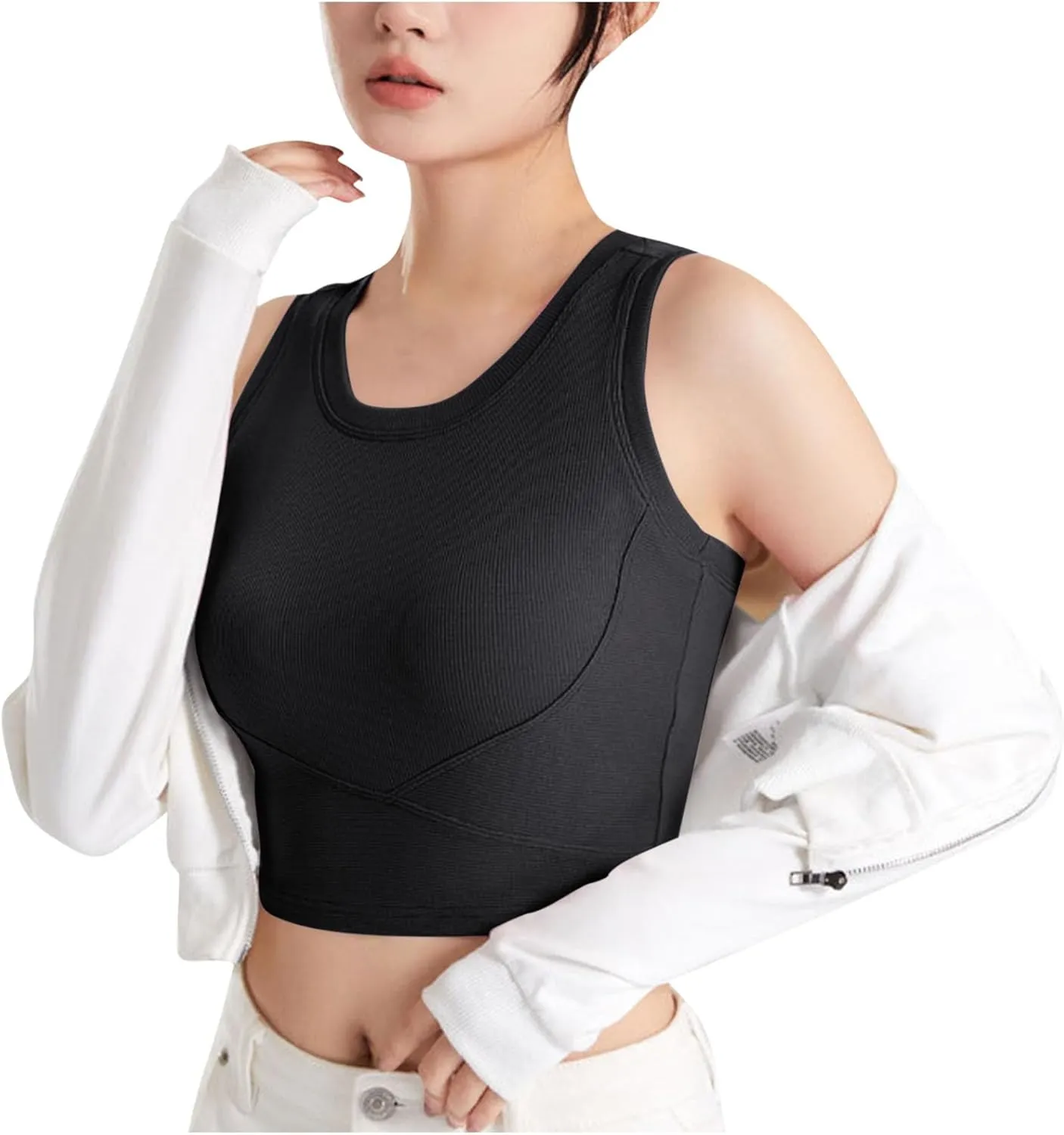 Tanks with Built in Bra Support U Neck Sleeveless Basic Undershirts Trendy Lightweight Smooth Turtleneck Camisole
