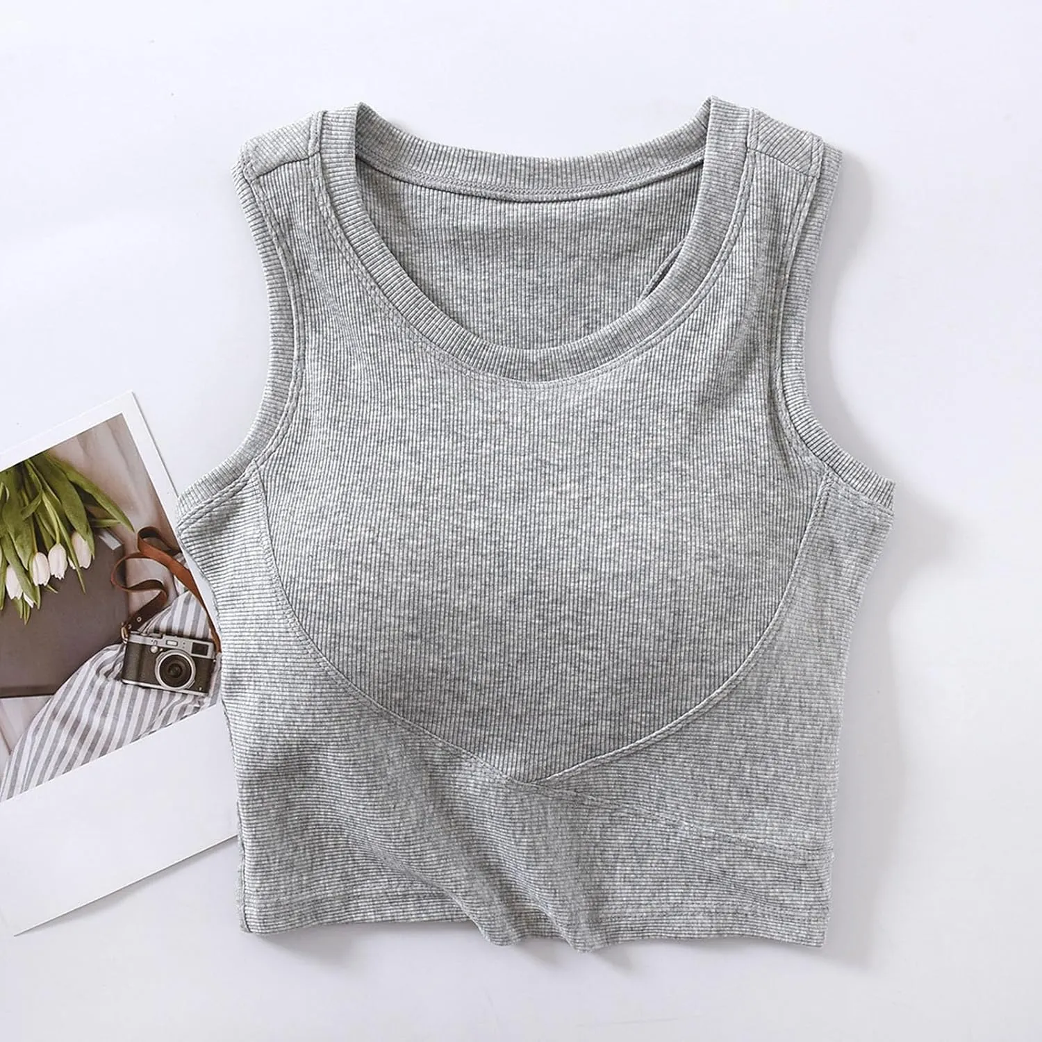 Tanks with Built in Bra Support U Neck Sleeveless Basic Undershirts Trendy Lightweight Smooth Turtleneck Camisole
