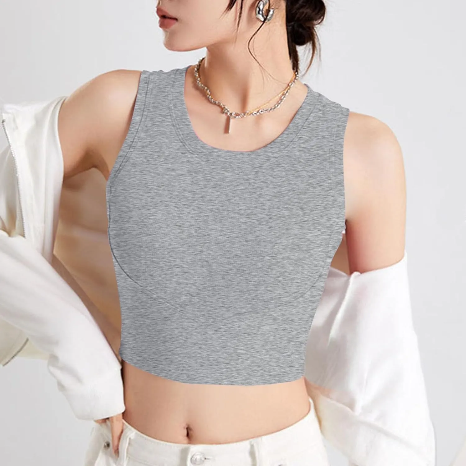 Tanks with Built in Bra Support U Neck Sleeveless Basic Undershirts Trendy Lightweight Smooth Turtleneck Camisole