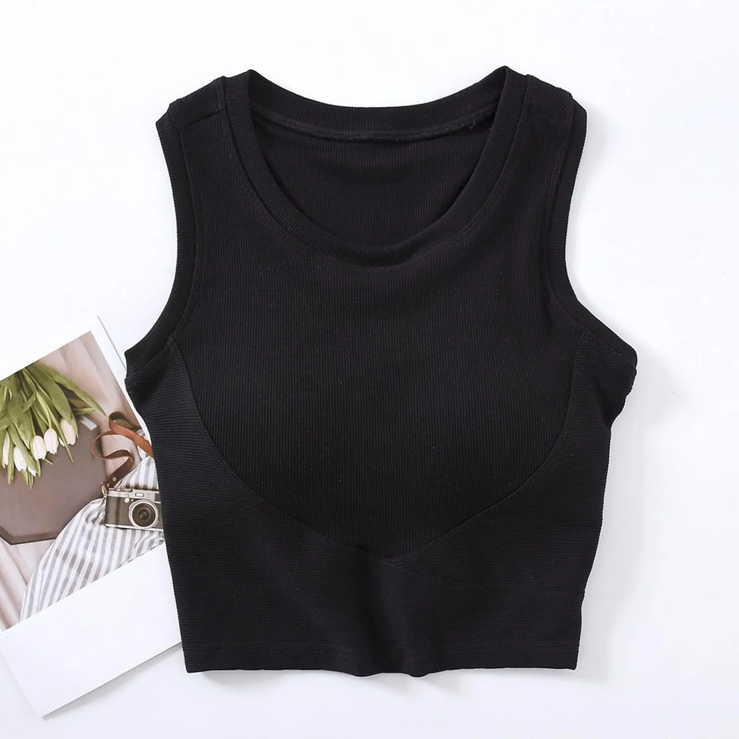 Tanks with Built in Bra Support U Neck Sleeveless Basic Undershirts Trendy Lightweight Smooth Turtleneck Camisole