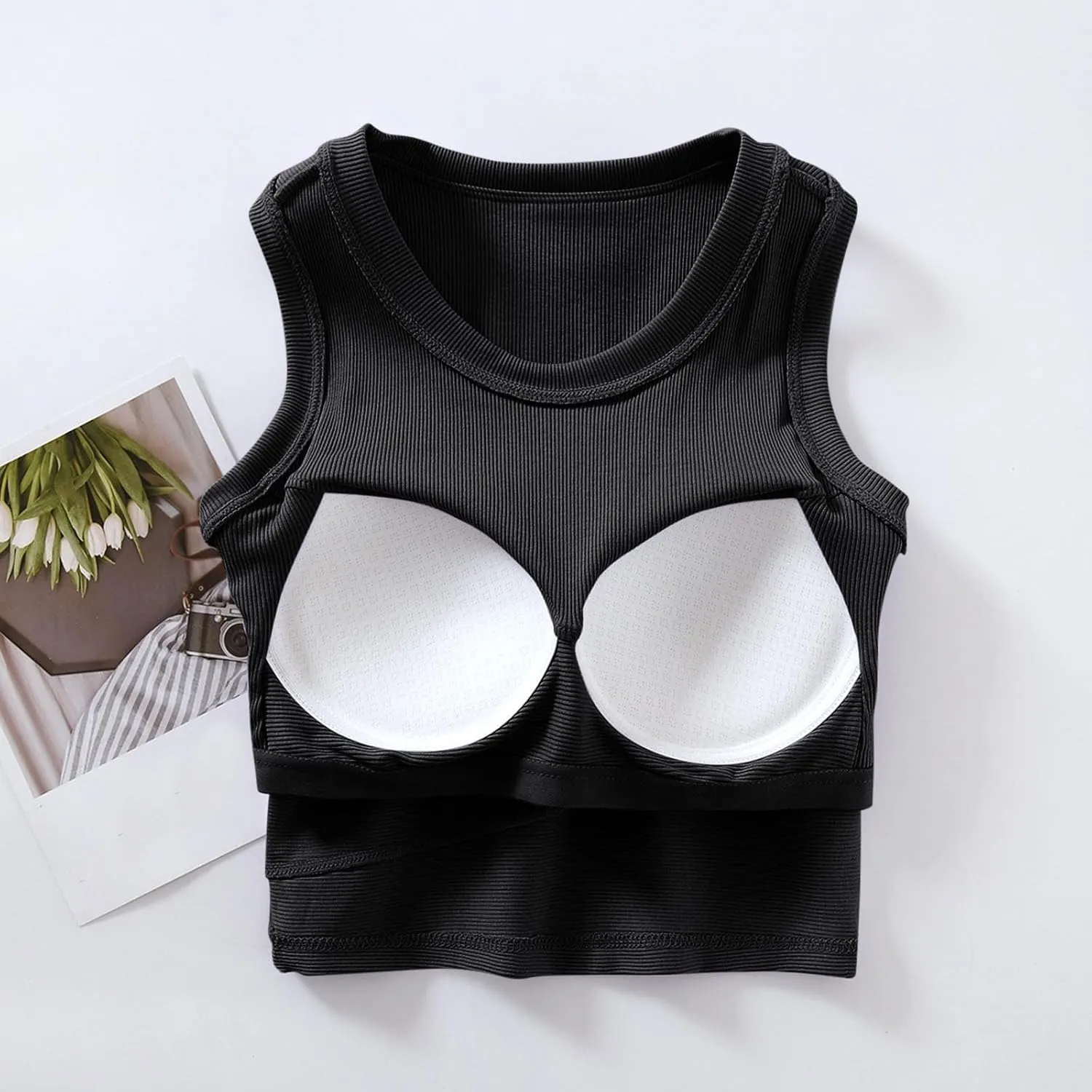 Tanks with Built in Bra Support U Neck Sleeveless Basic Undershirts Trendy Lightweight Smooth Turtleneck Camisole
