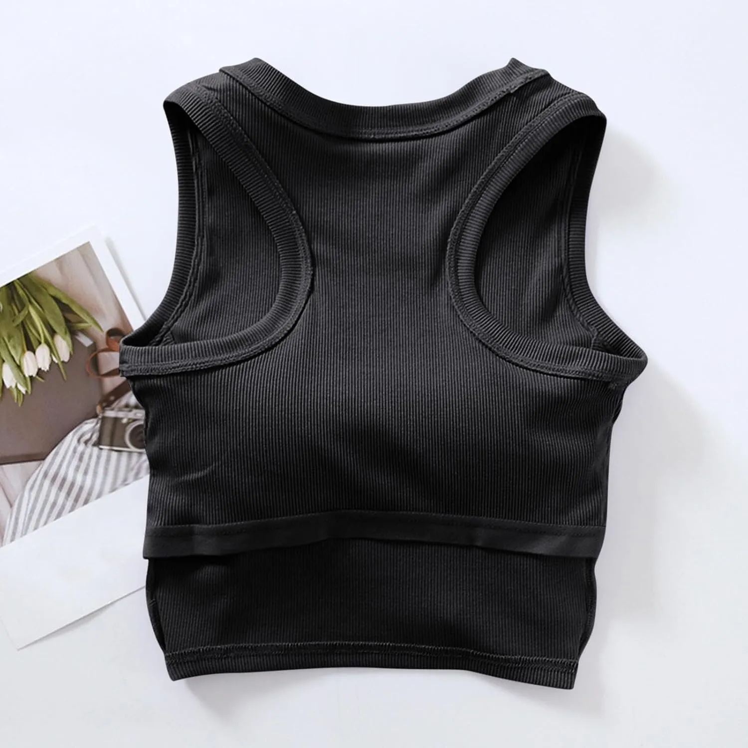 Tanks with Built in Bra Support U Neck Sleeveless Basic Undershirts Trendy Lightweight Smooth Turtleneck Camisole