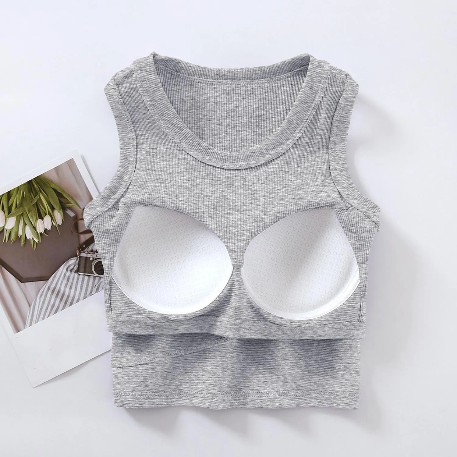 Tanks with Built in Bra Support U Neck Sleeveless Basic Undershirts Trendy Lightweight Smooth Turtleneck Camisole