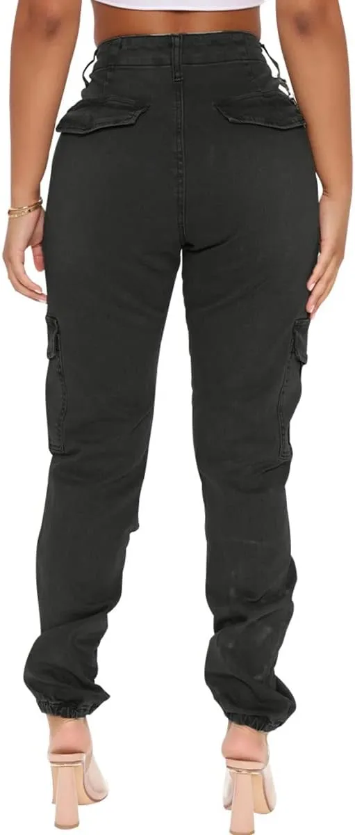ThusFar Camo Cargo Pants for Women High Waisted Camoflage Slim Fit Ripped Trousers Sweatpants with Pockets