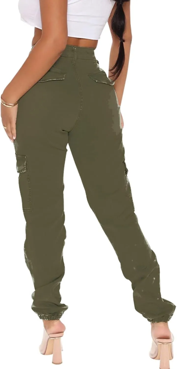 ThusFar Camo Cargo Pants for Women High Waisted Camoflage Slim Fit Ripped Trousers Sweatpants with Pockets