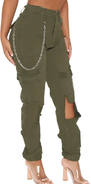 ThusFar Camo Cargo Pants for Women High Waisted Camoflage Slim Fit Ripped Trousers Sweatpants with Pockets