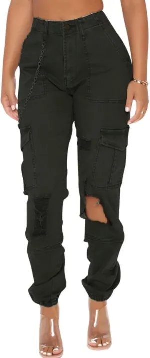 ThusFar Camo Cargo Pants for Women High Waisted Camoflage Slim Fit Ripped Trousers Sweatpants with Pockets