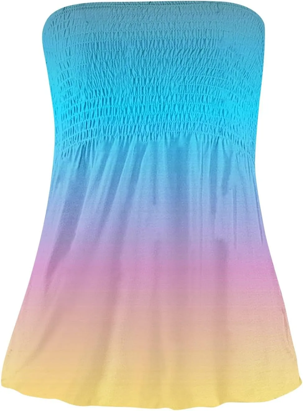 Tube Tops for Women Floral Print Sleeveless Tanks Strapless Smocked Ruffled Tube Tops Casual Lightweight Bandeau