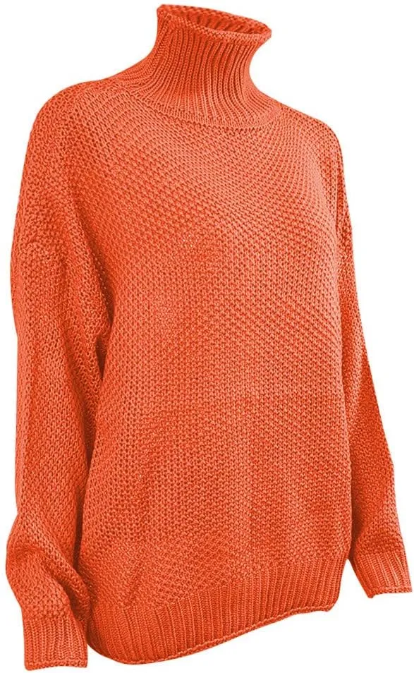 Turtleneck Sweater Women Oversized Knit Sweater Vintage Pullover Sweater Chunky Jumper Top Winter Casual Tunic Top