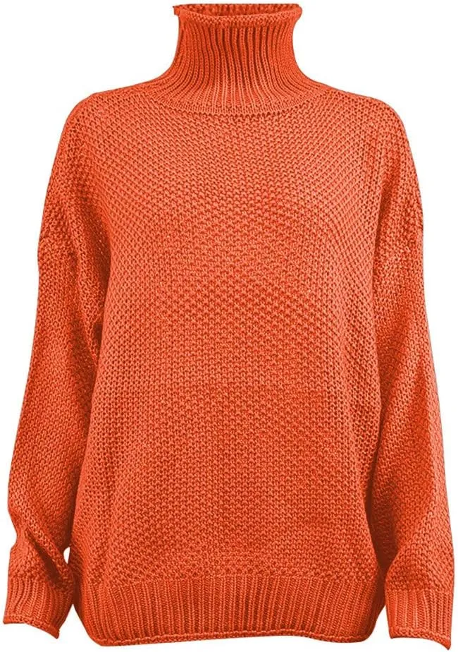 Turtleneck Sweater Women Oversized Knit Sweater Vintage Pullover Sweater Chunky Jumper Top Winter Casual Tunic Top