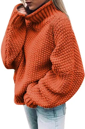 Turtleneck Sweater Women Oversized Knit Sweater Vintage Pullover Sweater Chunky Jumper Top Winter Casual Tunic Top