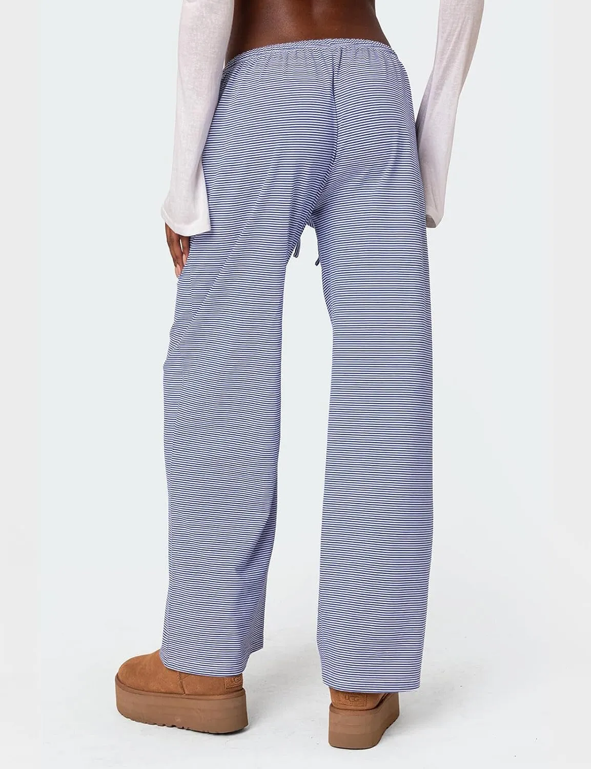 Ugerlov Women's Wide Leg Striped Pants Casual Drawstring Elastic Low Rise Pajama Pants Lounge Wear Trousers