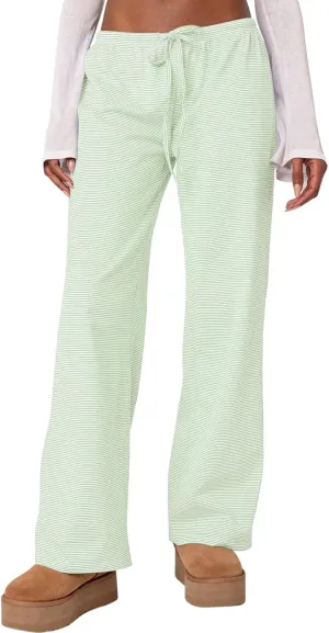 Ugerlov Women's Wide Leg Striped Pants Casual Drawstring Elastic Low Rise Pajama Pants Lounge Wear Trousers