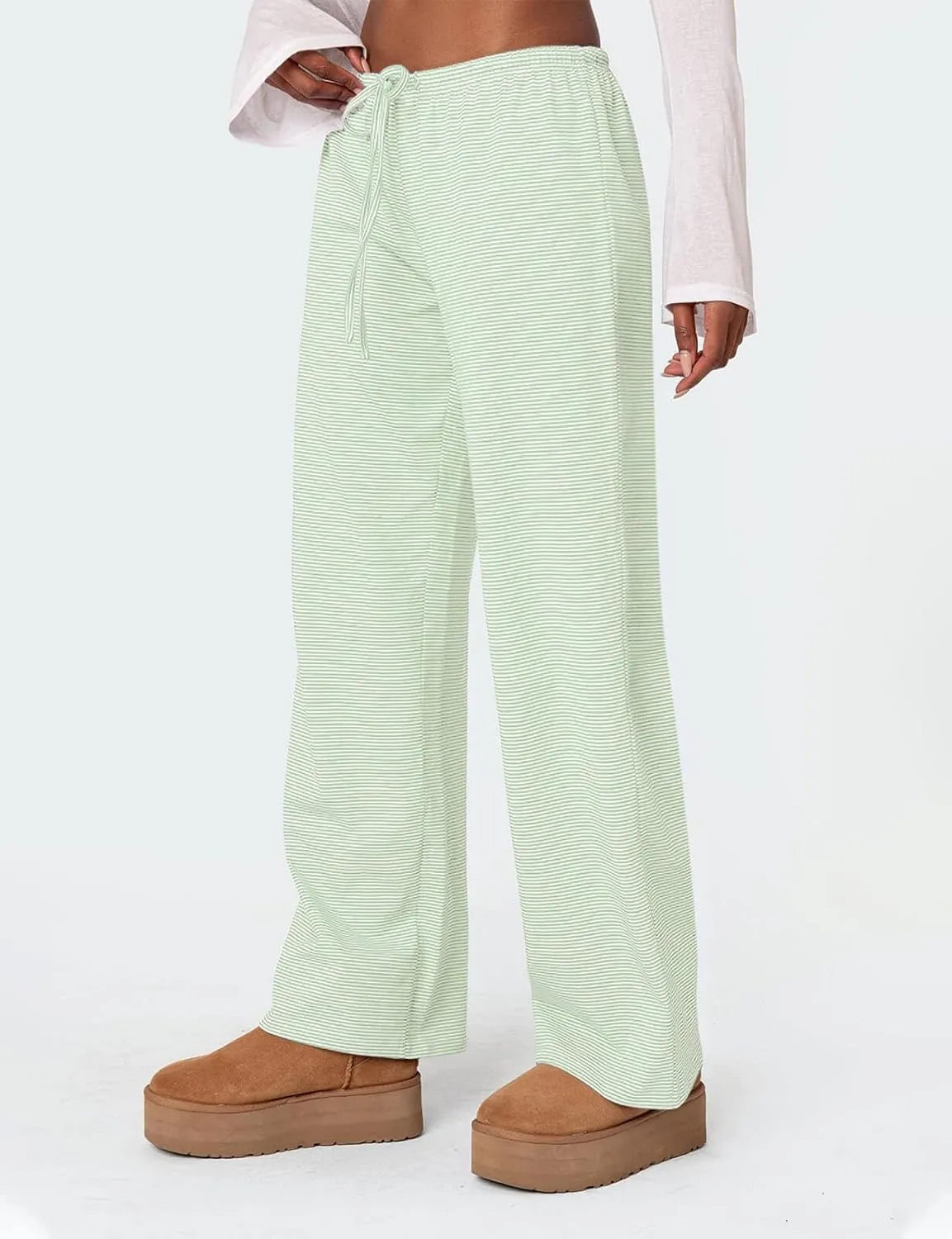Ugerlov Women's Wide Leg Striped Pants Casual Drawstring Elastic Low Rise Pajama Pants Lounge Wear Trousers