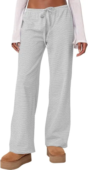 Ugerlov Women's Wide Leg Striped Pants Casual Drawstring Elastic Low Rise Pajama Pants Lounge Wear Trousers