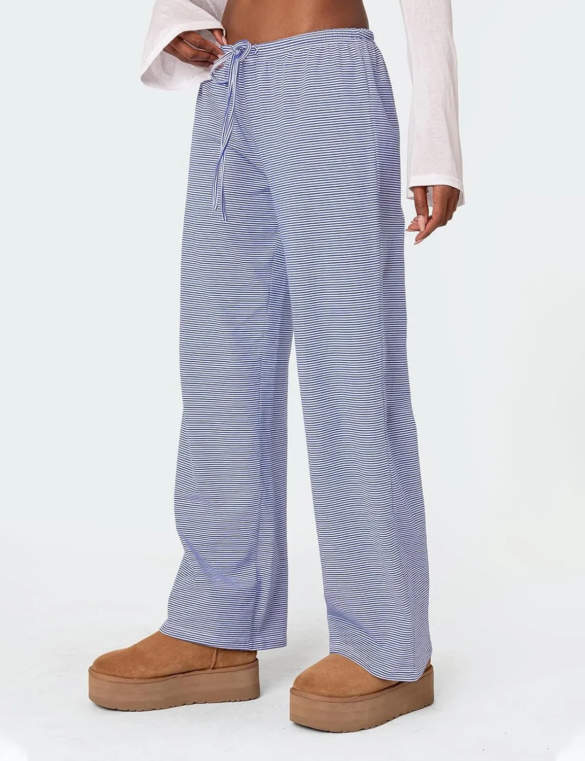 Ugerlov Women's Wide Leg Striped Pants Casual Drawstring Elastic Low Rise Pajama Pants Lounge Wear Trousers