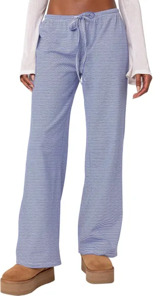 Ugerlov Women's Wide Leg Striped Pants Casual Drawstring Elastic Low Rise Pajama Pants Lounge Wear Trousers