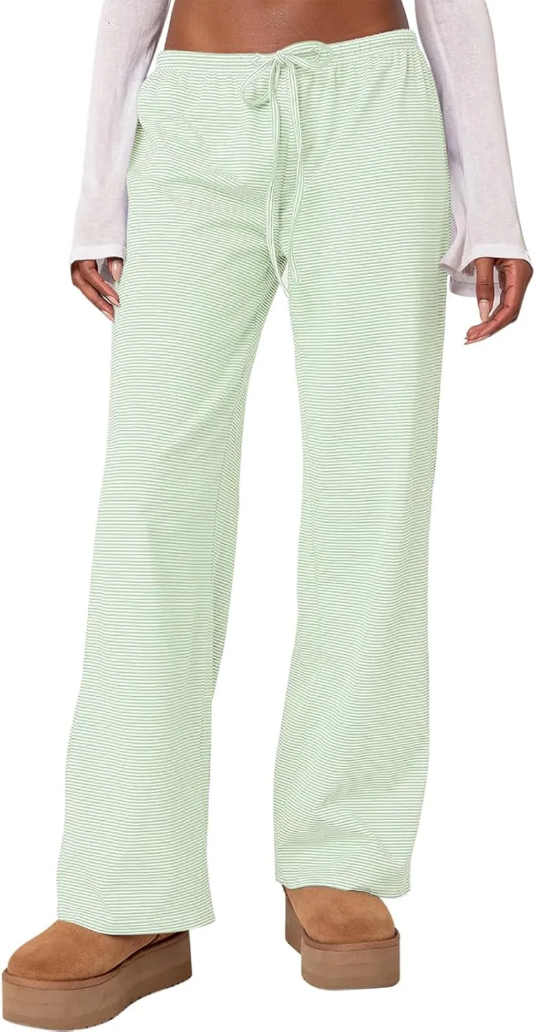 Ugerlov Women's Wide Leg Striped Pants Casual Drawstring Elastic Low Rise Pajama Pants Lounge Wear Trousers