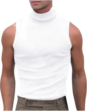 Uillui Mens Tank Tops Mock Turtleneck Sweater Casual Basic Pullover Sleeveless Fitted Gym Workout Muscle Tank Top Undershirt