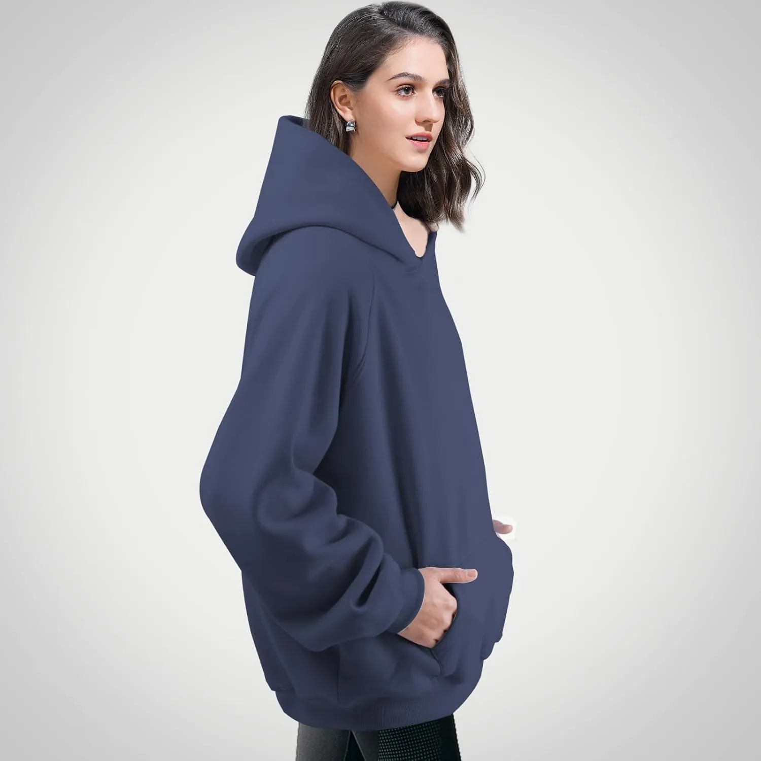 Unisex Basic Loose Hoodie Sweatshirt Long Sleeve Pocket Drop Shoulder Pullovers